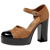 CHANEL Chunky Heel High Heels 11cm Women's Light Brown