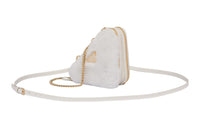 PRADA Shearling Bonded Leather One Shoulder Crossbody Clutches Mini Women's White
