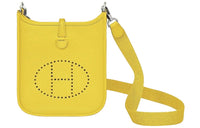 HERMES Clemence Leather Canvas Crossbody Bag Shoulder Bag Women's Lemon