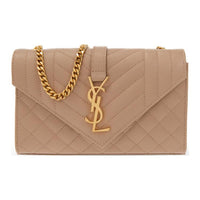 SAINT LAURENT ENVELOPE Grain Cow Leather Shoulder Bag Crossbody Bag Small Size Women's Beige