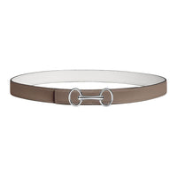 HERMES Ring Buckle Design, Smooth Buckle Leather Belts Women's Brown/White Width 2.4cm
