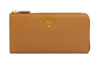PRADA Saffiano Leather Wallet Large Size Women's Caramel Brown