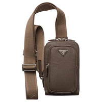PRADA Leather Cell Phone Pouch Men's Gray Brown