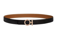 HERMES Pattern With Buckle Decoration Smooth Buckle Leather Belts Women's Black/Brown Width: 2.4cm