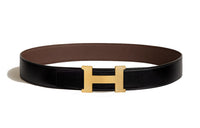 HERMES Metal H Style Smooth Buckle Leather Belts Men's Brown Width: 3.8cm
