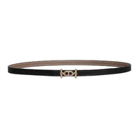 HERMES Rose Gold Plated Leather Belts Women's Black Umber Width 1.3CM