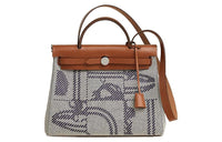 HERMES Herbag Zip Hunter Leather With Canvas Shoulder Bag, Crossbody Bag, Handbag Women's Brown/Gray