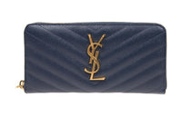 SAINT LAURENT Monogram Cow Leather Wallet Women's Dark Blue