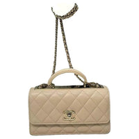 CHANEL Leather Shoulder Bag Crossbody Bag Handbag Women's Beige