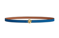 HERMES Gold Smooth Buckle Double-Sided Twist Knot Calfskin Leather Belts Women's Blue Width: 1.3cm