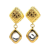 CHANEL 1980 1990 Gold Plated Diamond Swing Clip On Costume Earrings