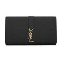 SAINT LAURENT Calfskin Grained Leather Wallet Large Size Women's Black