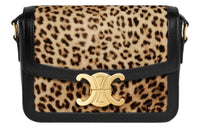 CELINE Velour With Cow Leather Portable Crossbody Bag, Shoulder Bag Women's Leopard Print