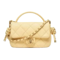 CHANEL Lambskin Handbag Women's Yellow