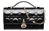 DIOR Patent Leather Cowhide Shoulder Bag Crossbody Bag Handbag Mini Women's Black