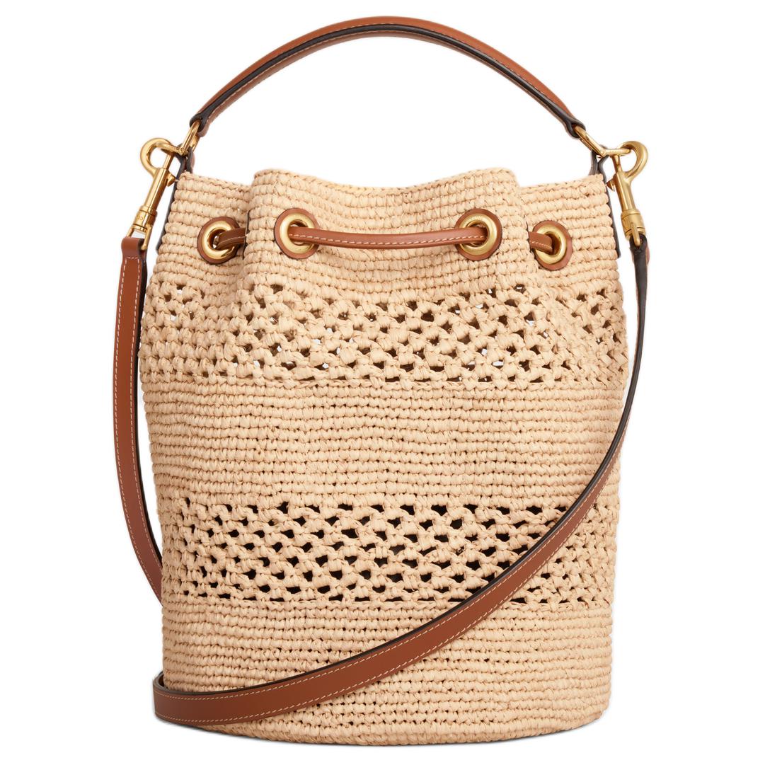 CELINE Raffia With Calfskin Shoulder Bag Crossbody Bag Handbag Women's Natural & Brown