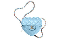 CHANEL Sheepskin Heart Bag Crossbody Bag Small Size Women's Sky Blue