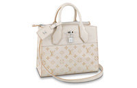 LOUIS VUITTON CITY STEAMER Python Skin Shoulder Bag Crossbody Bag Handbag Small Size Women's Milk White