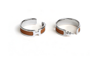 HERMES Calfskin Palladium-Plated Metal Earrings Women's Silver