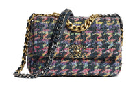 CHANEL 19Bag Knitted Fabric Shoulder Bag Crossbody Bag Women's Gray & Multicolor