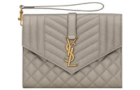 SAINT LAURENT Lambskin Envelope Bag Clutches Regular Women's Brun Metallic