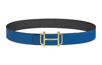 HERMES Individual Gold Buckle Epsom Calfskin Double-Sided Leather Belt Men's Blue/Black Width: 3.8cm