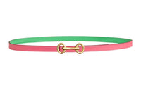 HERMES Heritage Smooth Buckle & Double-Sided Calfskin Leather Belts Women's Dujuan Pink/Comics Green Width: 1.3cm
