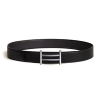 HERMES Calfskin Metal Palladium-Plated Leather Belts Men's Black Width: 3.8CM