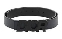DIOR Matte Letter Logo Smooth Buckle Leather Belts Unisex Black Width: 3.5cm