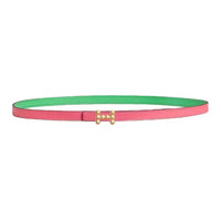 HERMES Calfskin Leather Belts Women's Pink Green Width 1.3CM