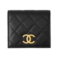 CHANEL Embossed Shiny Calfskin Pocket Wallet Small Size Women's Black