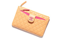 CHANEL Sheepskin Clutch Women's Orange/Deep Pink