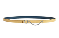HERMES Chain Design Smooth Buckle Leather Belts Women's Yellow/Blue Width: 1.3cm