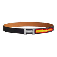HERMES Calfskin, Metal, Palladium Leather Belts Men's Black/Brown Width 3.2CM