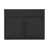 SAINT LAURENT Monogram Leather Sheepskin Card Holder, Coin Purse Men's Black