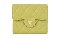 CHANEL Calfskin Wallet Women's Mustard Green
