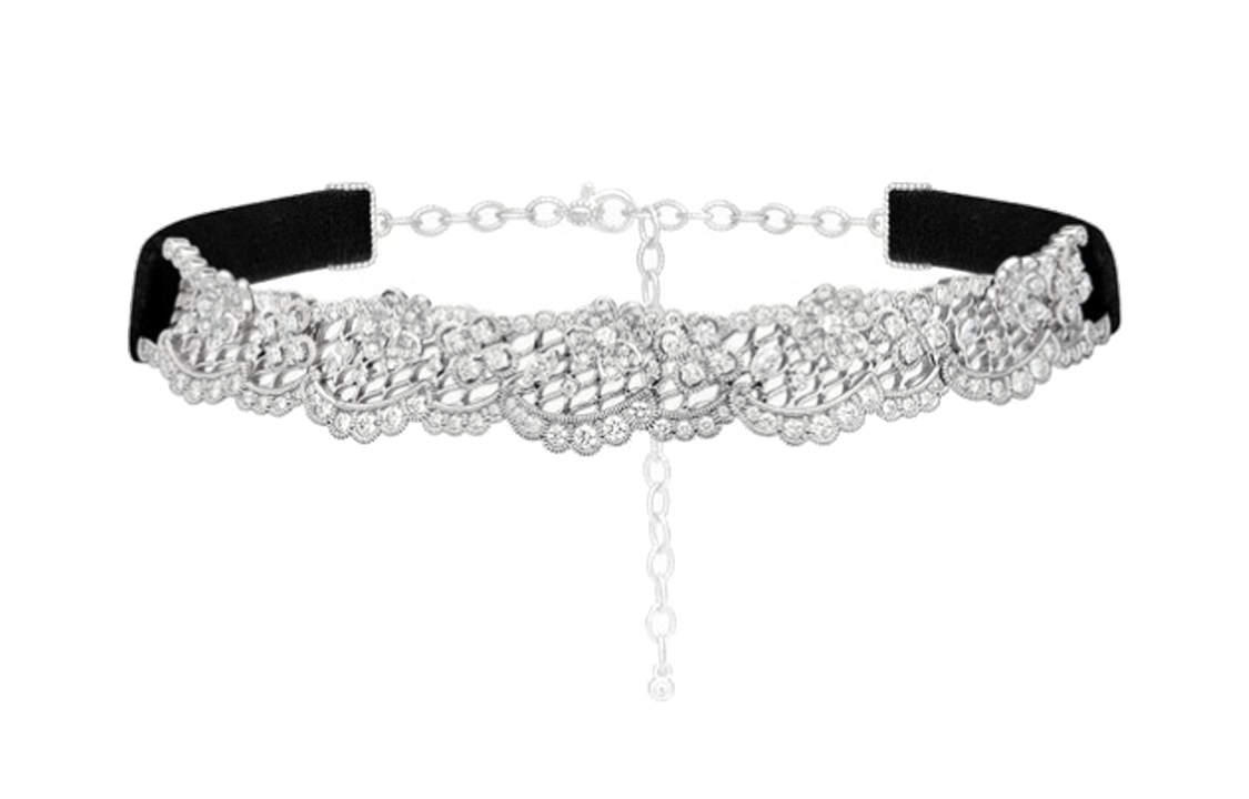 DIOR 18K White Gold, Diamond, Velvet Necklaces Unisex Silver