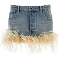 MIU MIU Logo Patch Denim Mini Skirt