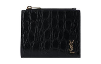 SAINT LAURENT Monogram Genuine Leather Wallet Women's Black