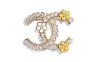 CHANEL Brooches Women's Gold/Pearl White/Yellow