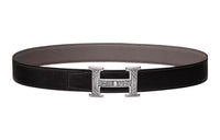 HERMES Silver Buckle Togo Calfskin Double-Sided Leather Belt Women's Black Width: 3.2cm