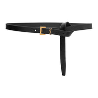 SAINT LAURENT Logo Sign Calfskin Leather Belts Women's Black Width: 2cm