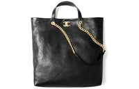 CHANEL Cow Leather MAXI Shopping Bag Shoulder Bag Handbag Regular Women's Black