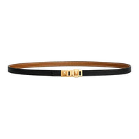 HERMES Calfskin, Metal, Gold Plated Leather Belts Women's Black/Gold Width 1.3CM