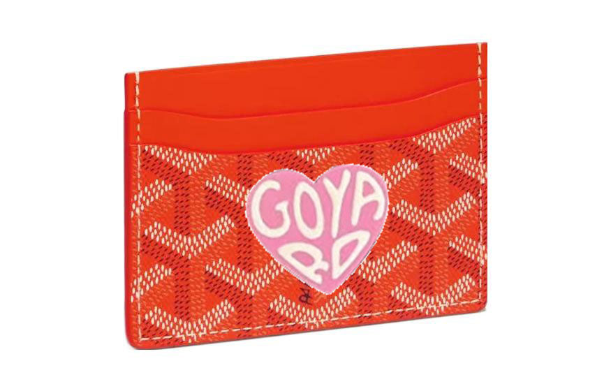 GOYARD Canvas With Calfskin Card Clip Card Holder Unisex Orange/Pink Heart-Shaped