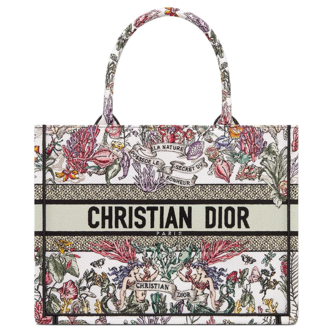 DIOR BookTote Cotton Tote Bag Shopping Bag Handbag Medium Size Women's Milk White & Multicolor