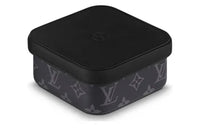 LOUIS VUITTON Canvas With Leather Storage Box Medium Size Unisex Black Gray Color