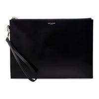 SAINT LAURENT Patent Leather Calfskin Clutch Men's Black