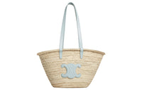 CELINE Triomphe Palm Leaf With Calfskin Trim Basket Bag, Handbag, Shoulder Bag Medium Size Women's Soft Blue