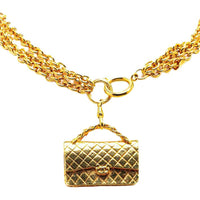 CHANEL 1970 1980 Plated Multi Chain Flap Bag Pendant Costume Necklace